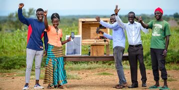 Table for charging mobile phones which was made at the innovation centre at Ofua 3 Primary School, Uriama Sub-County in Terego District.