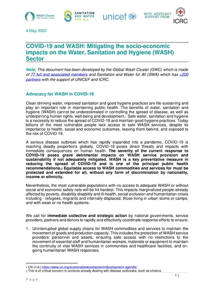 File:COVID-19 and WASH - Mitigating the socio-economic impacts on the Water, Sanitation and Hygiene (WASH) Sector.pdf